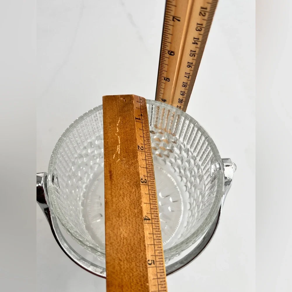 French Teleflora Mini Ice Bucket Textured Raindrop Crystal Glass with Handle 60s